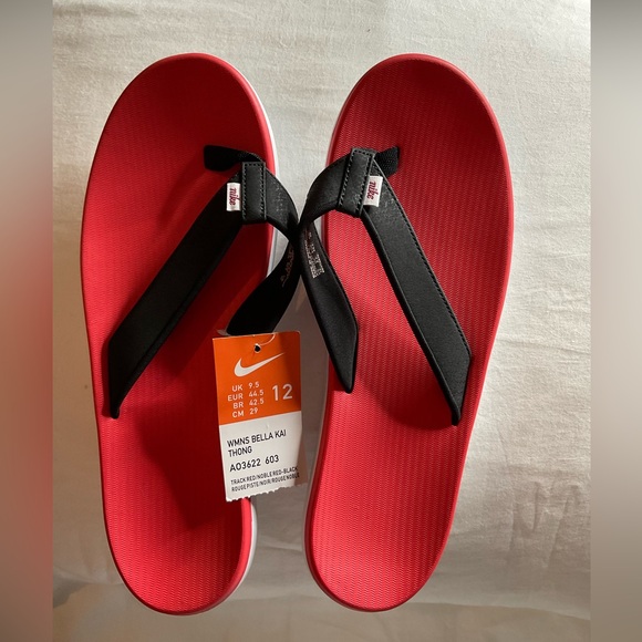 Nike Bella Kai Red and Black Thong Sandals - Picture 1 of 6